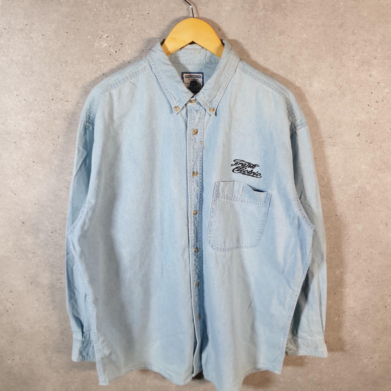 Vintage Lee Denim Jean Trucker Shirt Mens XL Blue Button