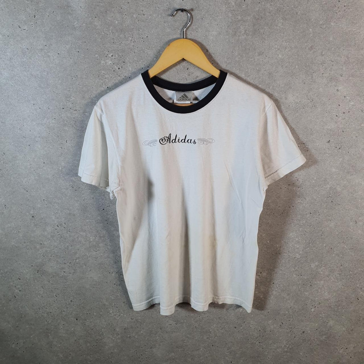 Vintage Adidas Spellout 90s Retro T Shirt Womens Large White Logo Athletic