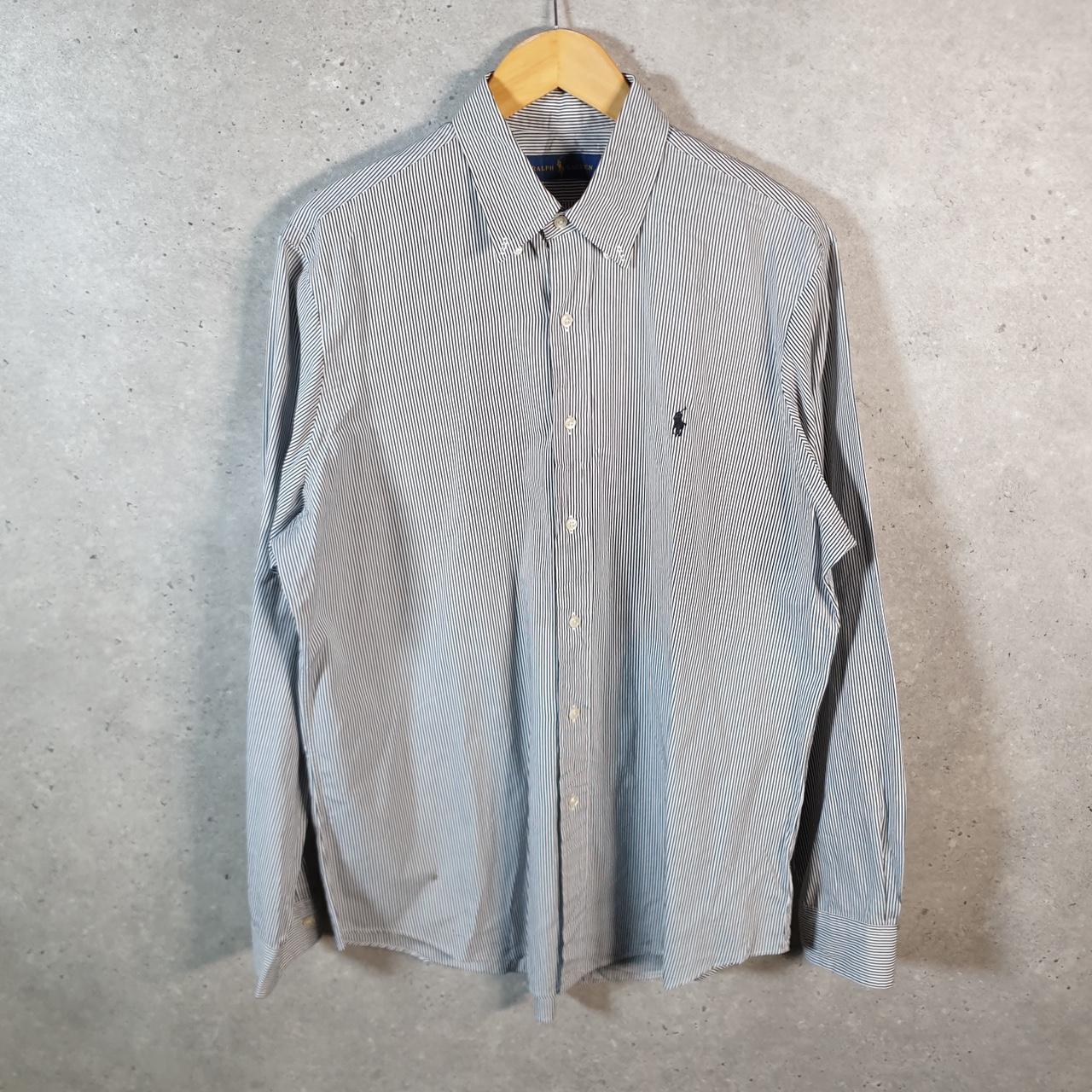 Vintage Ralph Lauren Button Down Shirt Men’s Large Black Striped Classic Fit Cotton Big Fish Vintage