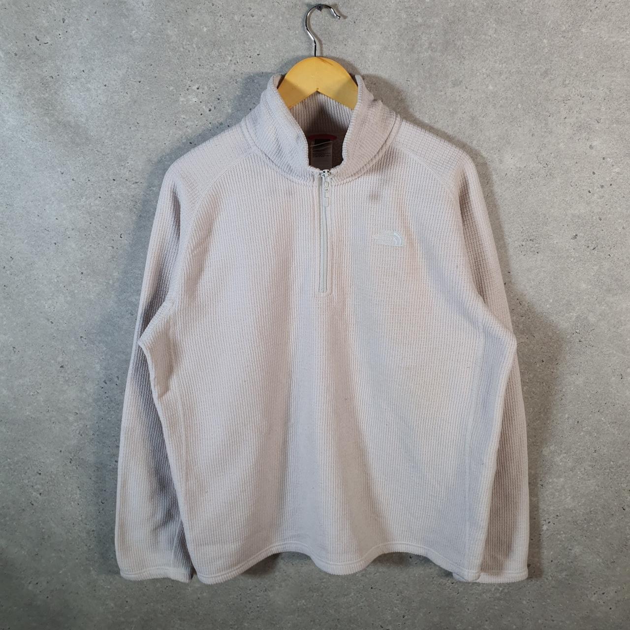 Vintage The North Face TNF Fleece Sweatshirt Mens 1/4 Zip Large Beige Pullover Logo