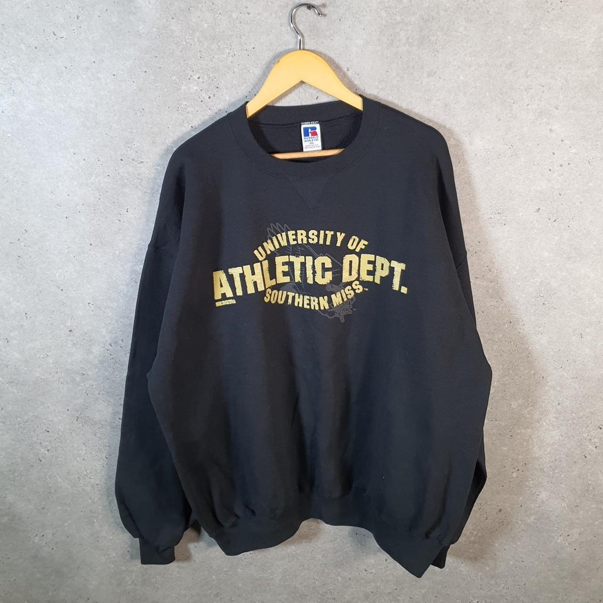 Vintage Russell Athletic Southern Miss Uni USA Sweatshirt Men’s 2XL Black Pullover Baggy