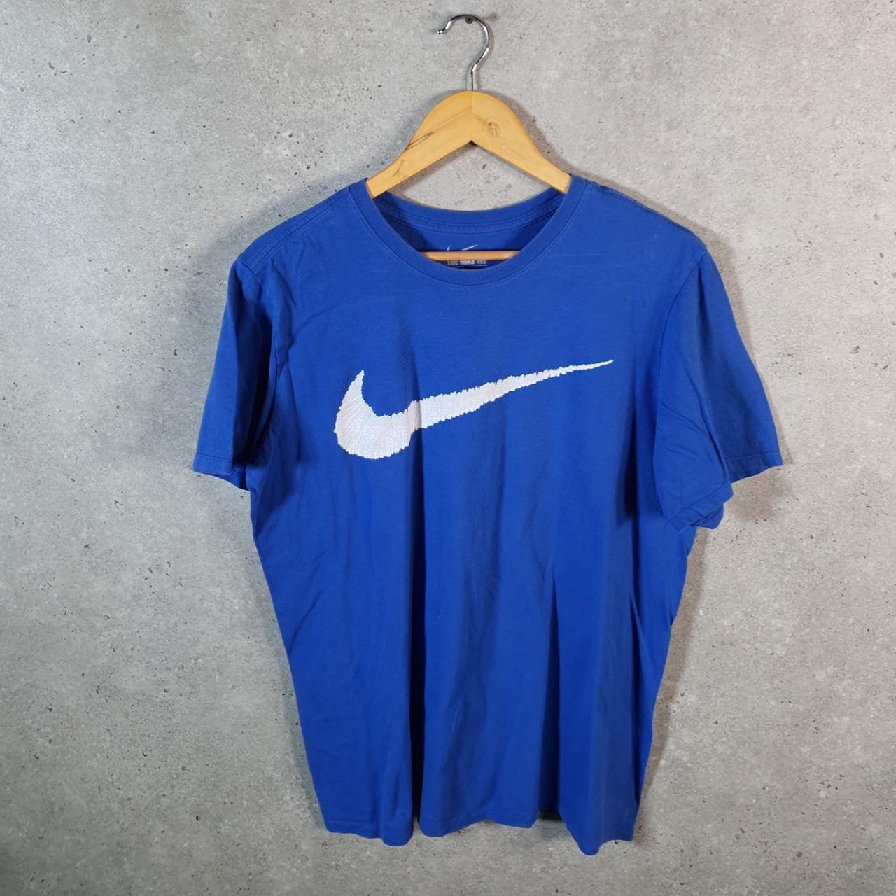 Vintage Nike T Shirt Men’s Large Blue Printed Single Swoosh Logo Athletic Big Fish Vintage