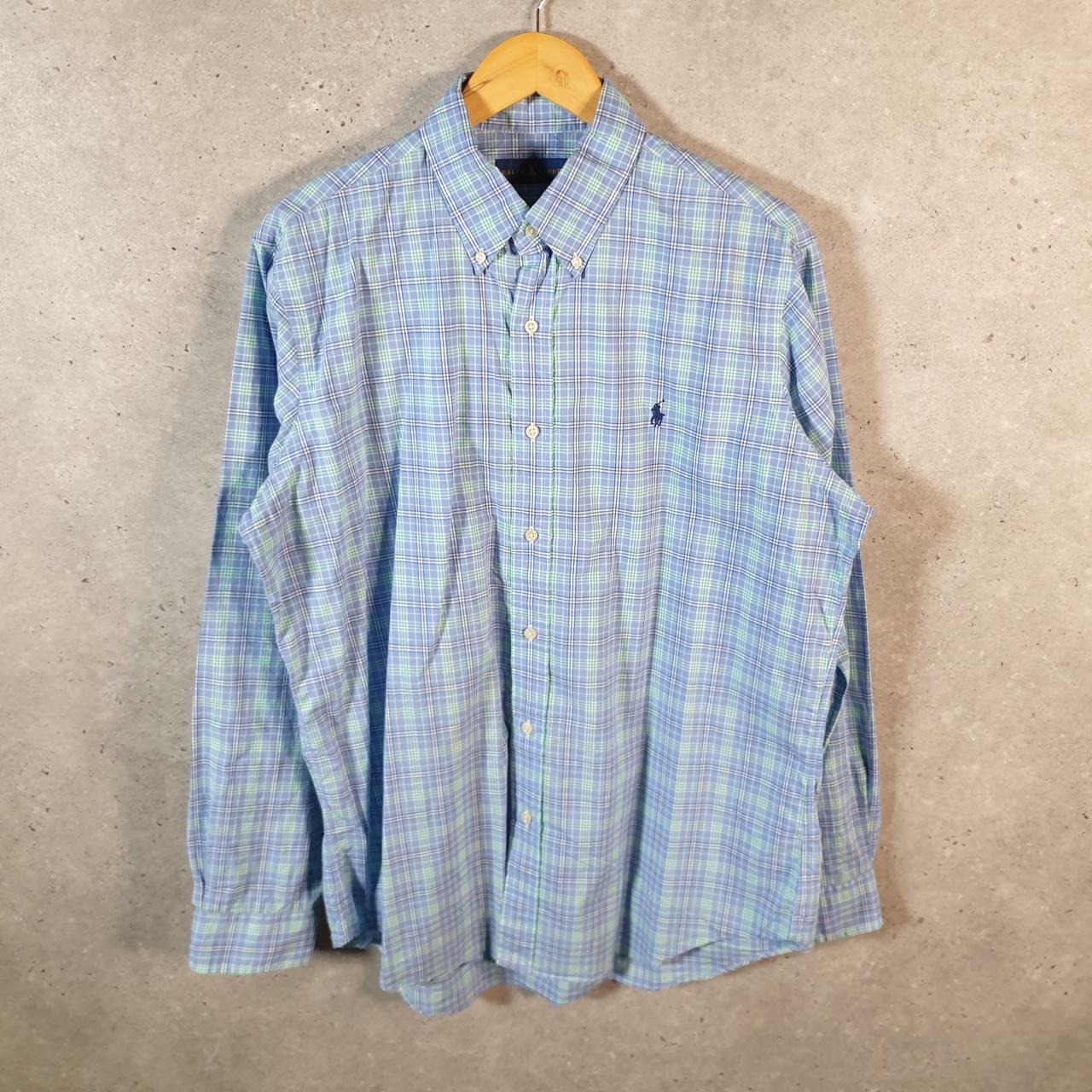 Vintage Ralph Lauren Button Down Shirt Men’s Large Blue Checkered Pony Casual C8086
