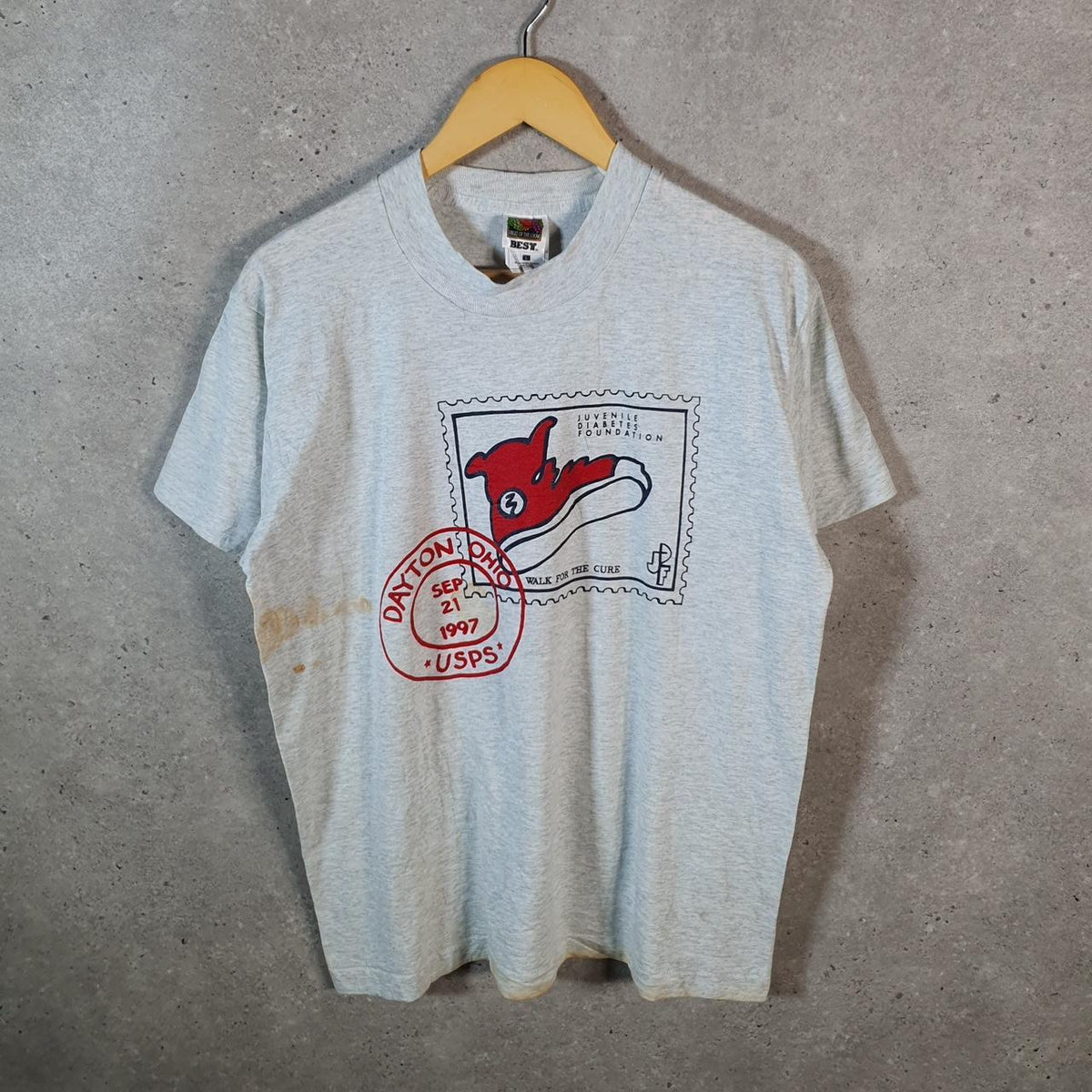 Vintage Fruit of the Loom Dayton Ohio USPS 1997 USA Single Stitch T Shirt Men’s Large Grey C9632