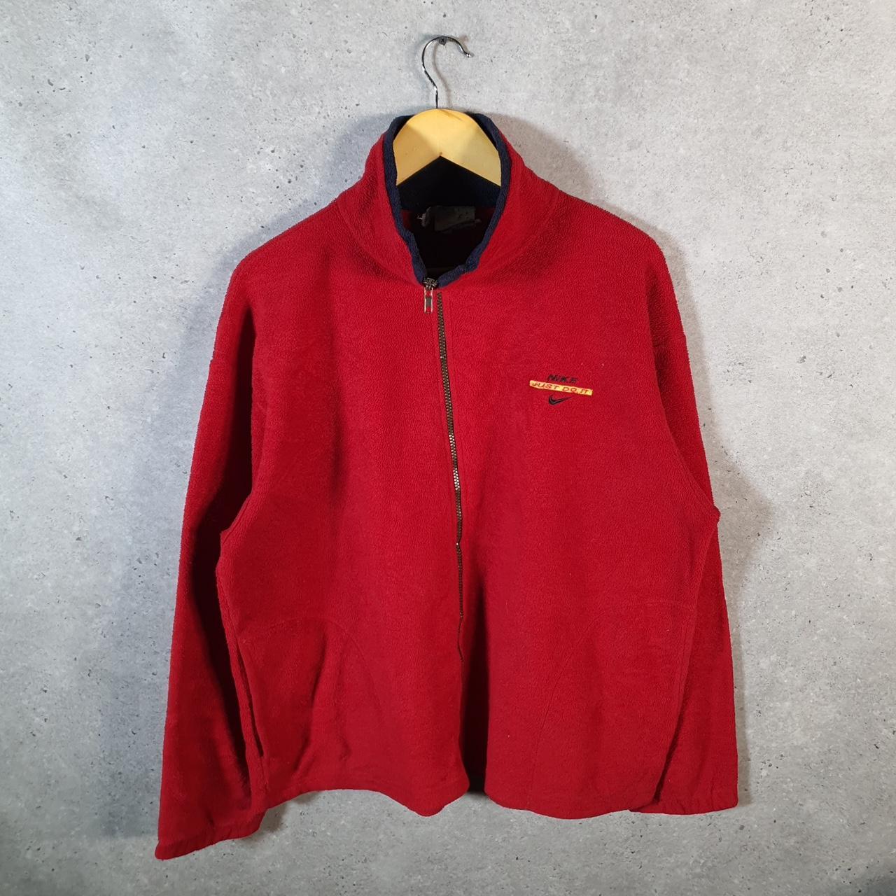 Vintage Nike Full Zip Fleece Sweatshirt Men’s Large Red Swoosh Y2K Just Do It Logo