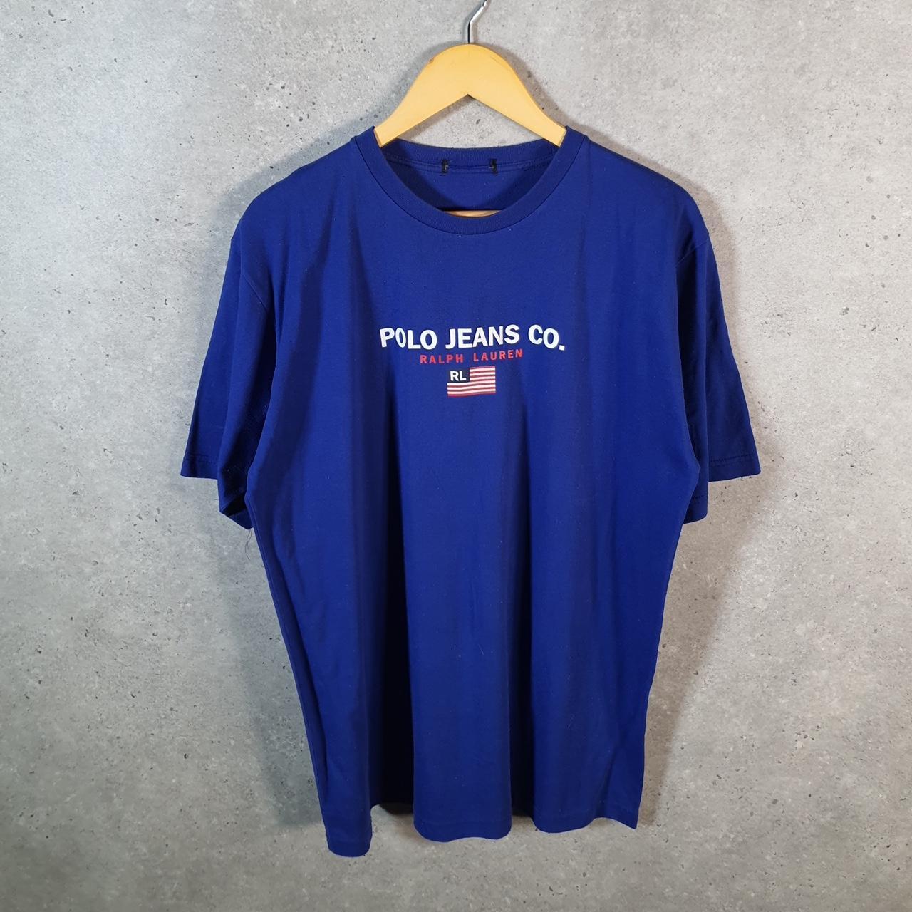 Vintage Ralph Lauren Polo Jeans USA Flag T Shirt Men’s Large Blue Classic Fit Pony