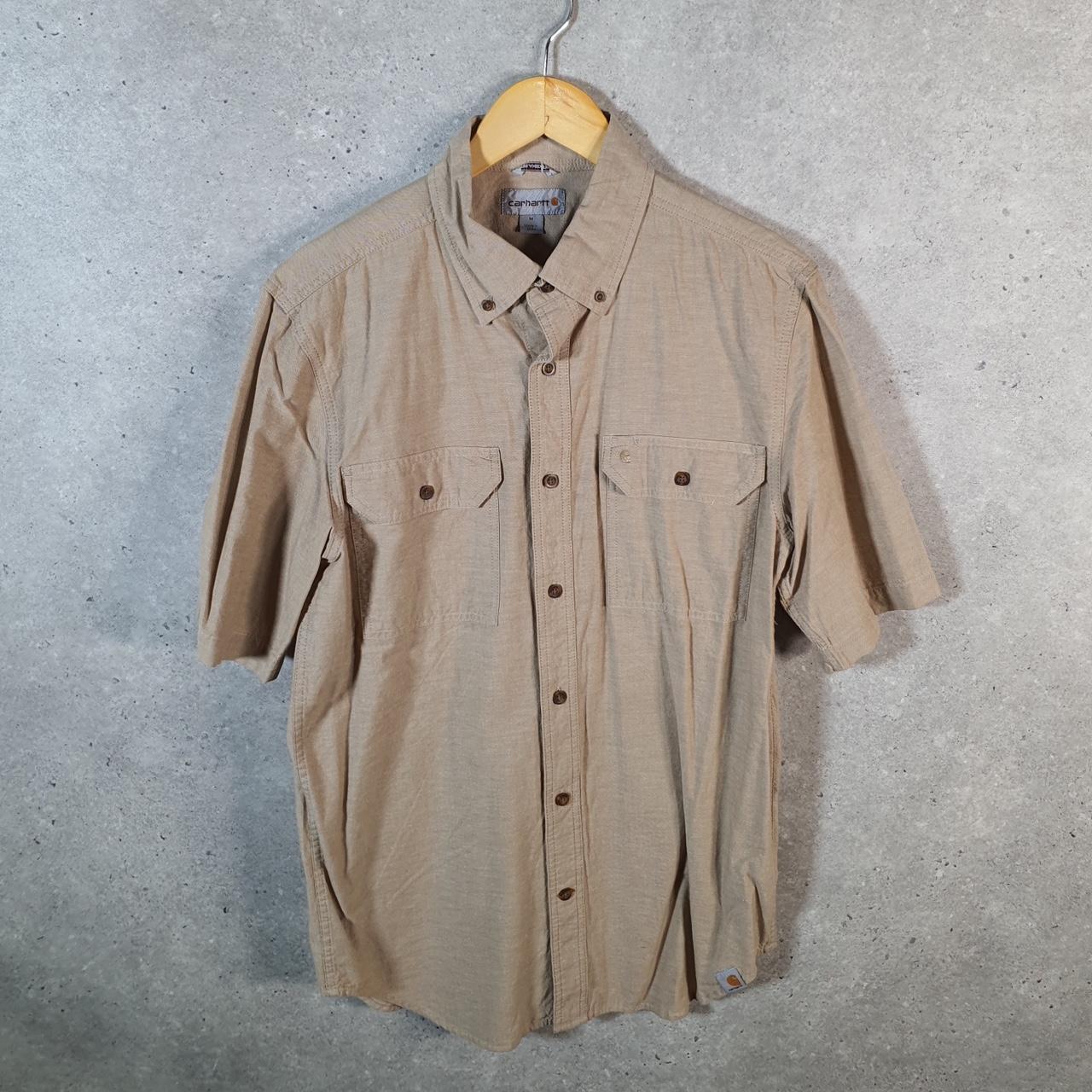 Vintage Carhartt Shirt Button Down Mens Medium Brown Short Sleeve Chore Utility Relaxed - Big Fish Vintage