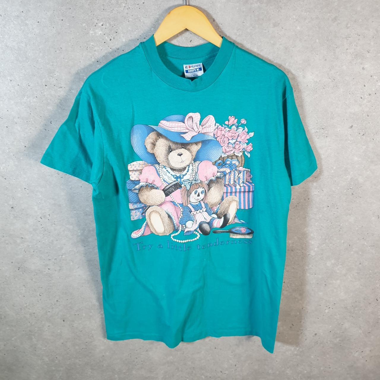 Vintage Hanes Teddy Bear Tenderness USA Single Stitch T Shirt Men’s Large Blue