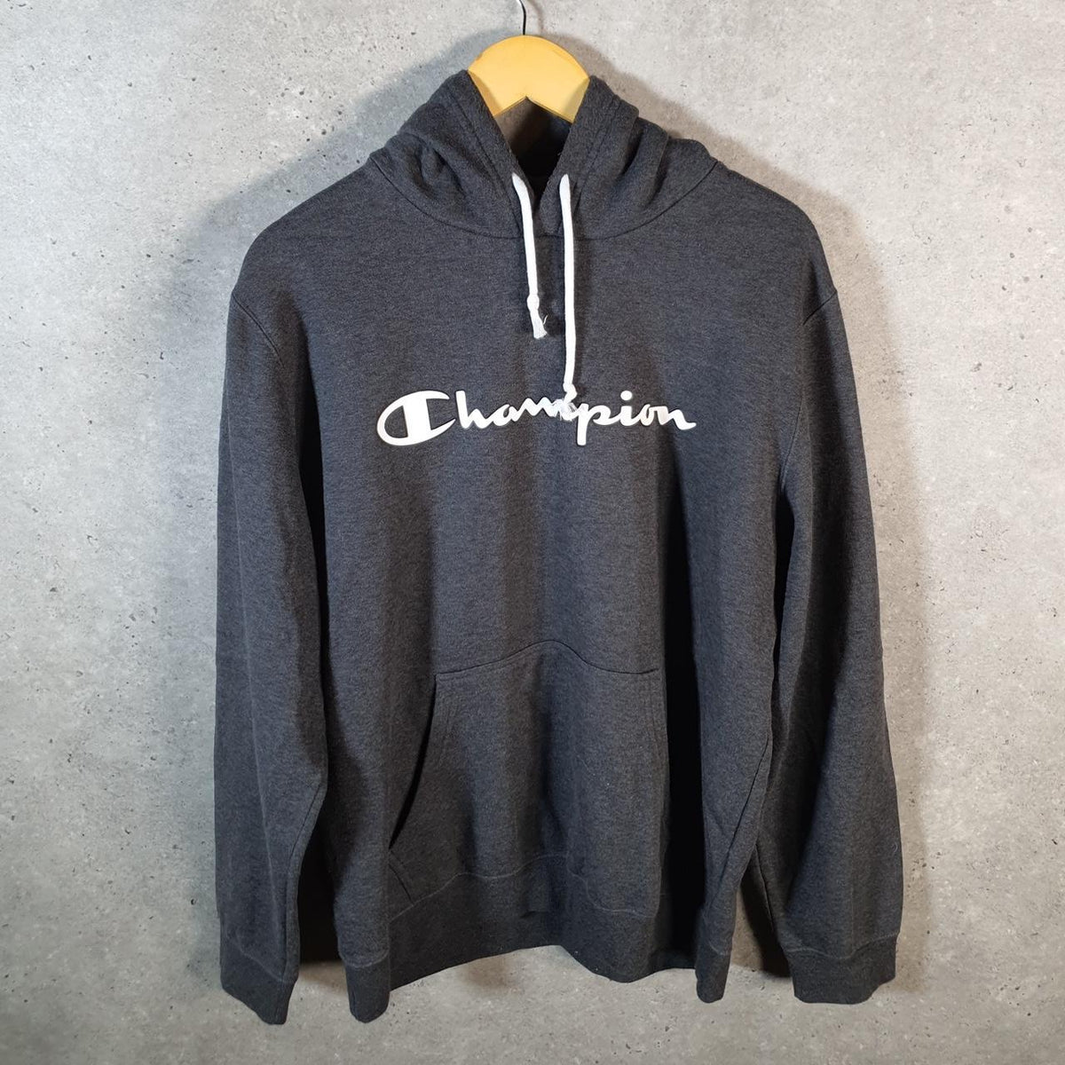 Vintage Champion Spellout Hoodie Men’s XL Grey Pro Sport Pullover Embroidered
