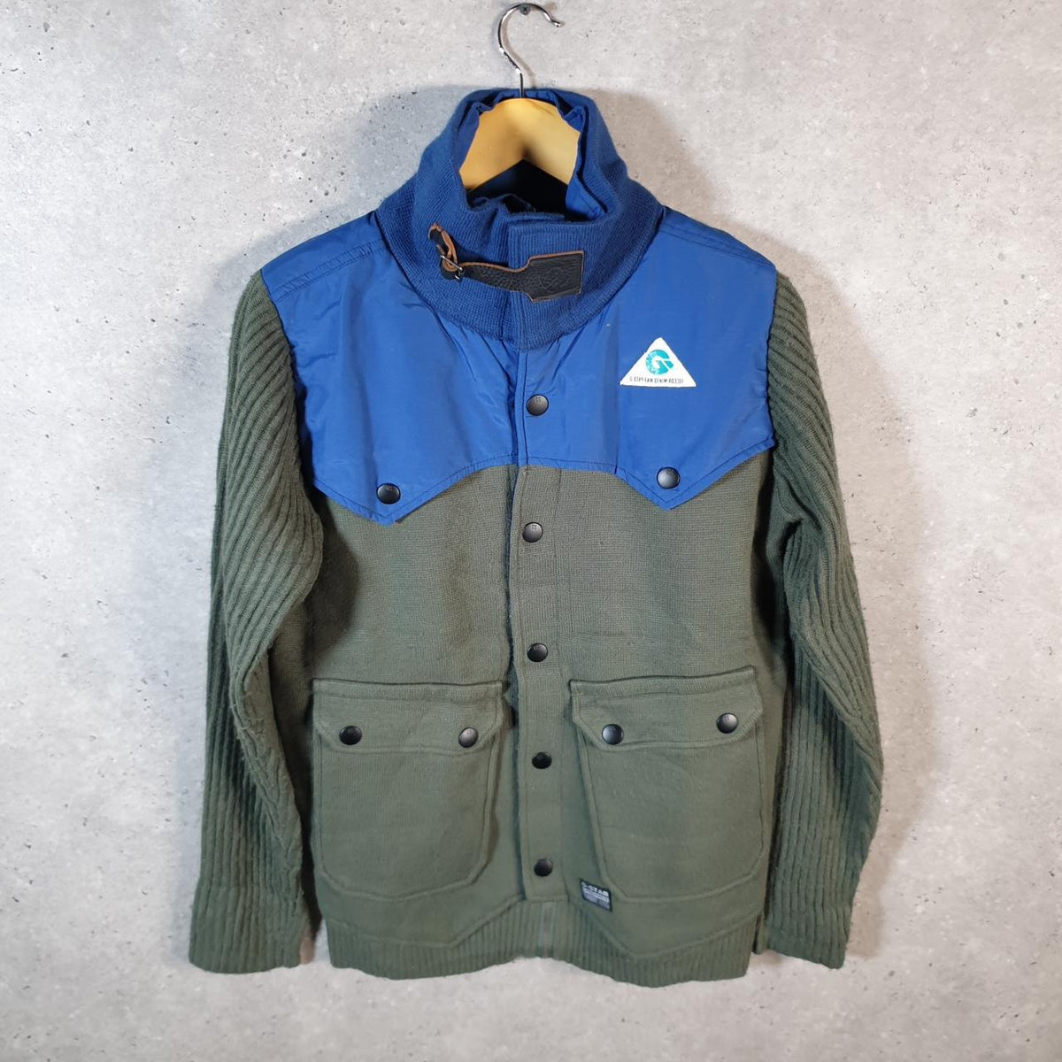 Vintage G-Star Raw Denim Sleeper Vest Knit Sweater Men’s Medium Green Button Y2K Casual