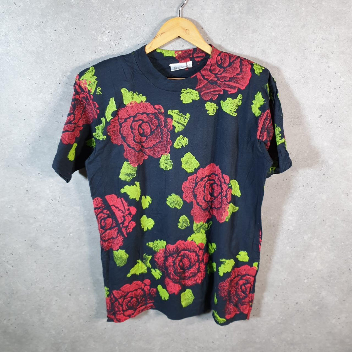 Vintage La Confetti Flowers Floral 90s Single Stitch T Shirt Men’s Medium Black