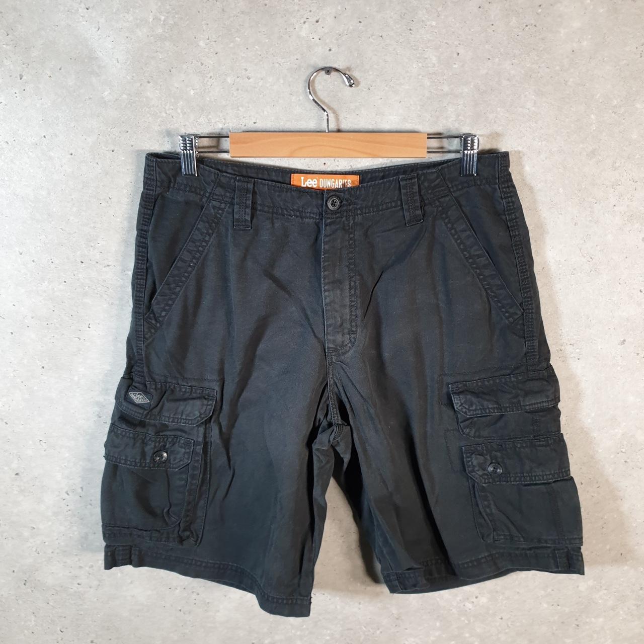 Vintage Lee Chino Shorts Jorts Cargo Mens W33 Black Baggy Cotton