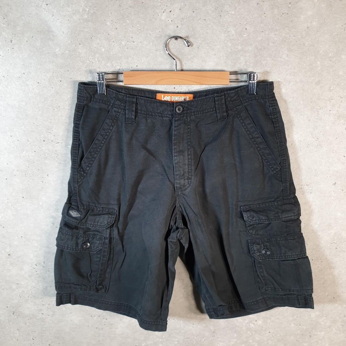 Vintage Lee Chino Shorts Jorts Cargo Mens W33 Black Baggy Cotton