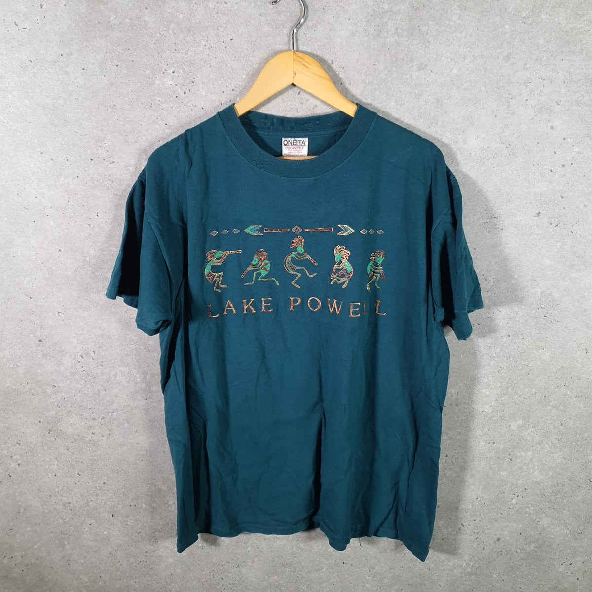 Vintage Oneita Power Lake Powell T Single Stitch T Shirt Men’s Large Blue Big Fish Vintage