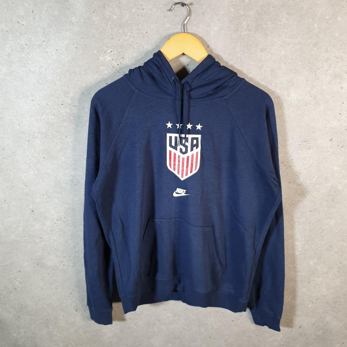Vintage Nike Centre Swoosh USA Flag Hoodie Men’s Medium Navy Blue Swoosh Y2K Pullover
