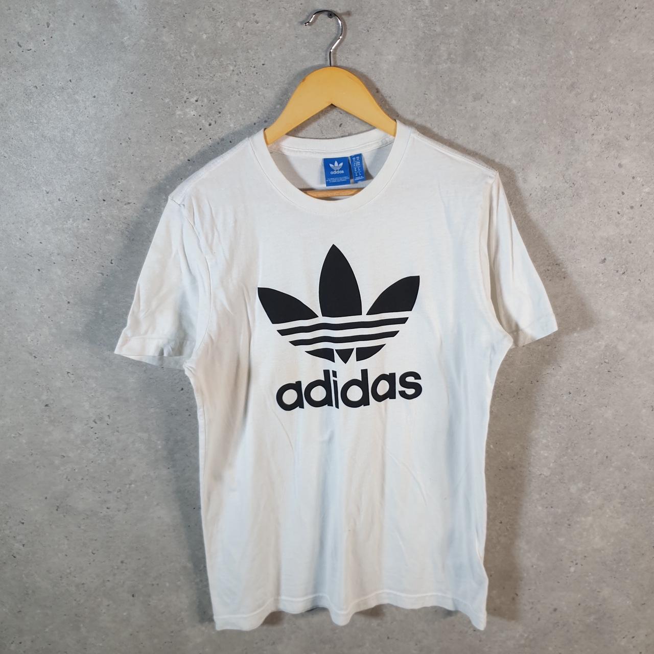 Vintage Adidas Spellout Trefoil Retro T Shirt Mens Medium White Logo Athletic