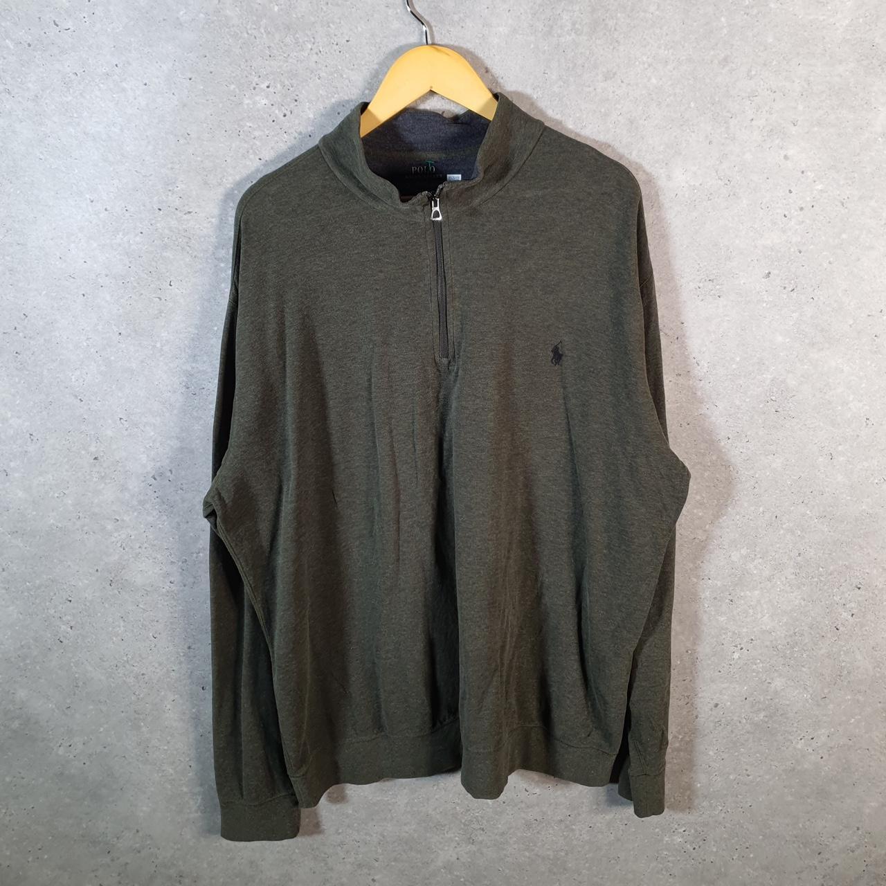 Vintage Ralph Lauren Polo Sweatshirt Men’s XL Khaki Green Cotton 1/4 Zip Pony