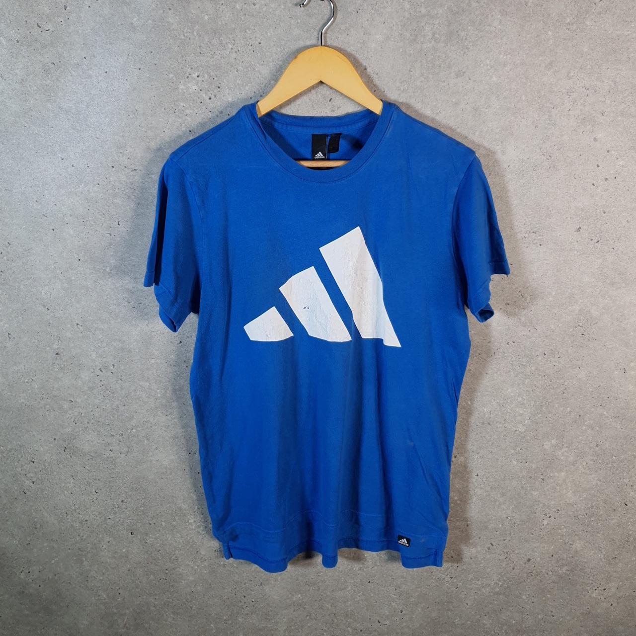 Vintage Adidas T Shirt Shirt Men’s Medium Blue Three Stripes Logo Athletic C9807
