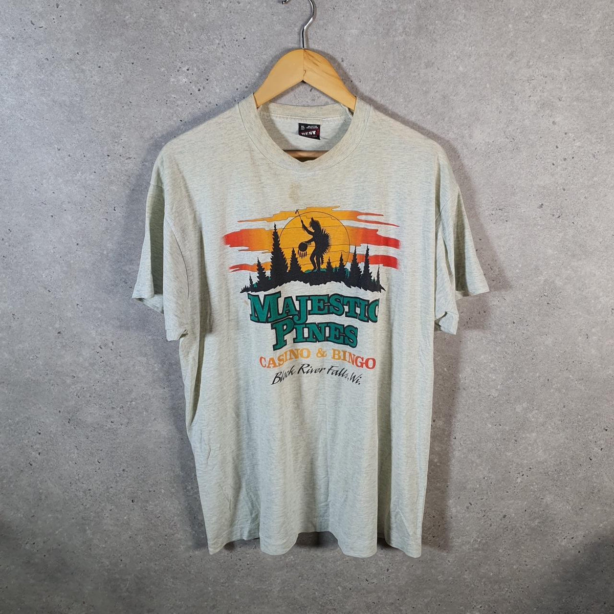 Vintage Best Fruit of the Loom Majestic Pines Black River Single Stitch T Shirt Men’s XL Grey Big Fish Vintage