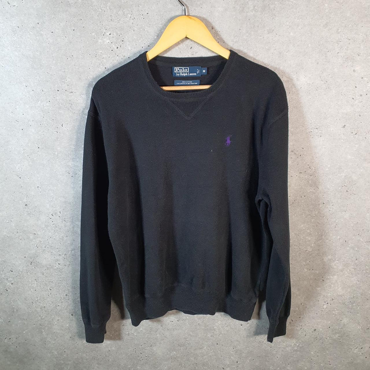 Vintage Ralph Lauren Polo Heavyweight Sweatshirt Men’s Medium Black Pullover Pony C8845