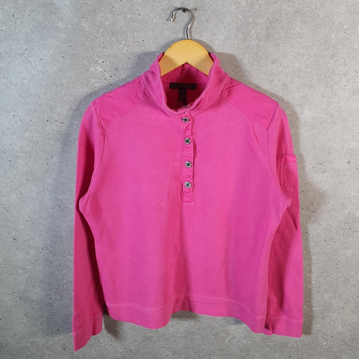 Vintage Ralph Lauren Polo Knit Sweater Womens Large Pink 4 Button Cotton Pullover