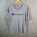 Vintage Champion Embroidered Spellout Logo T Shirt Men’s Large Grey USA Athletic