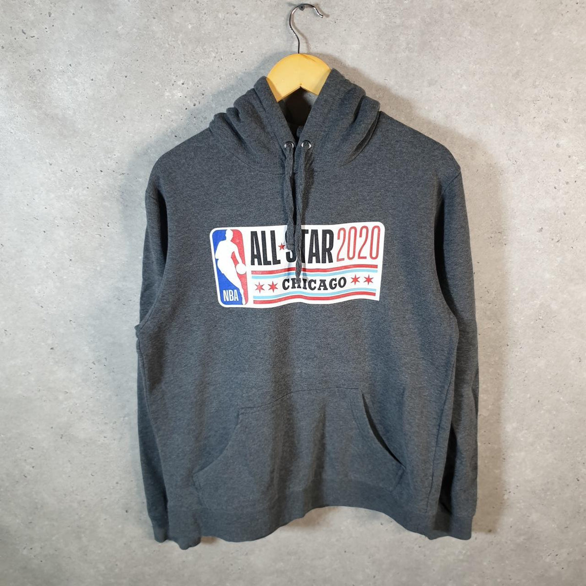 Vintage NBA All Star 2020 Chicago Hoodie Men’s Medium Grey Pullover Pro Sport USA
