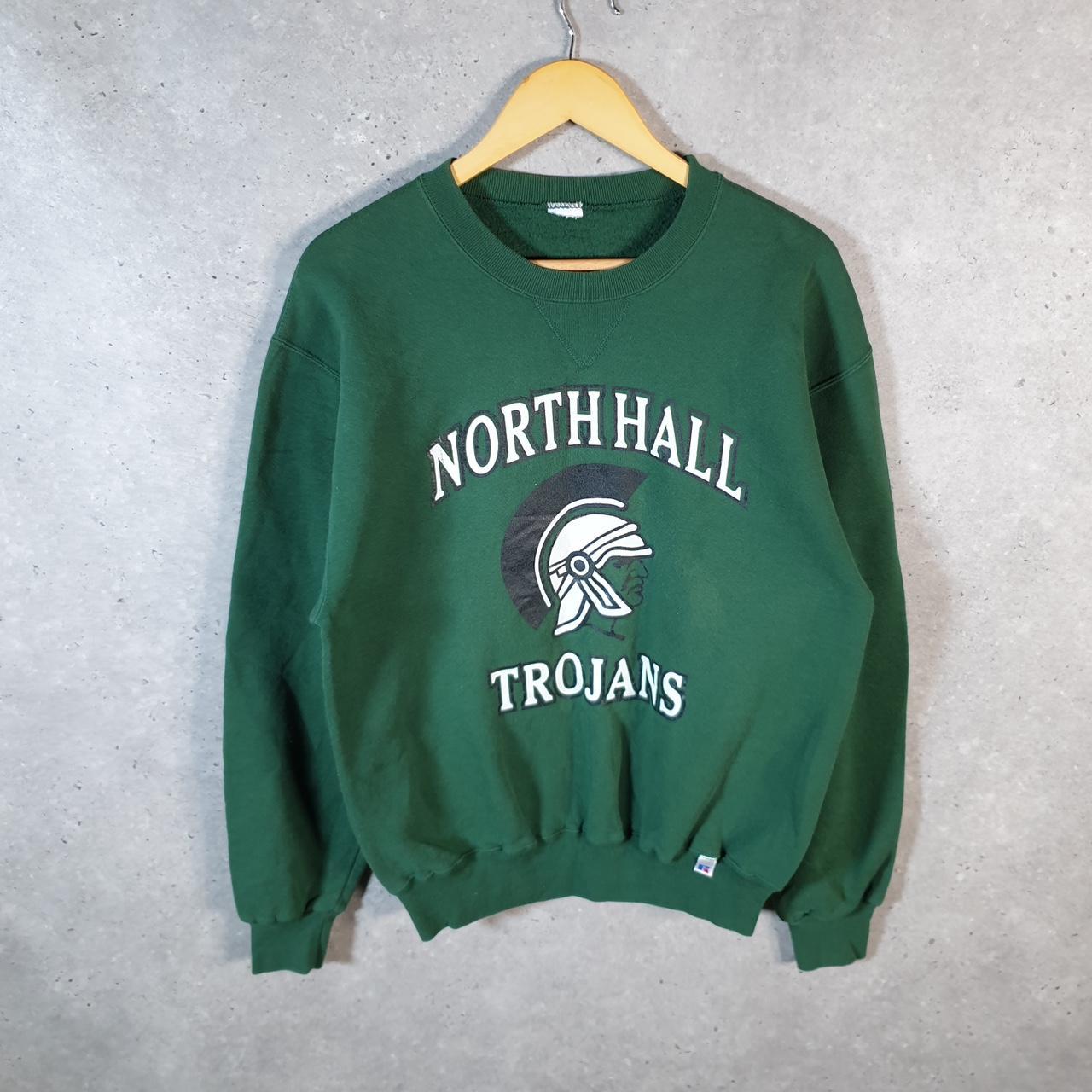 Vintage Russell Athletic North Hall Trojans USA Sweatshirt Men’s Medium Green Pullover