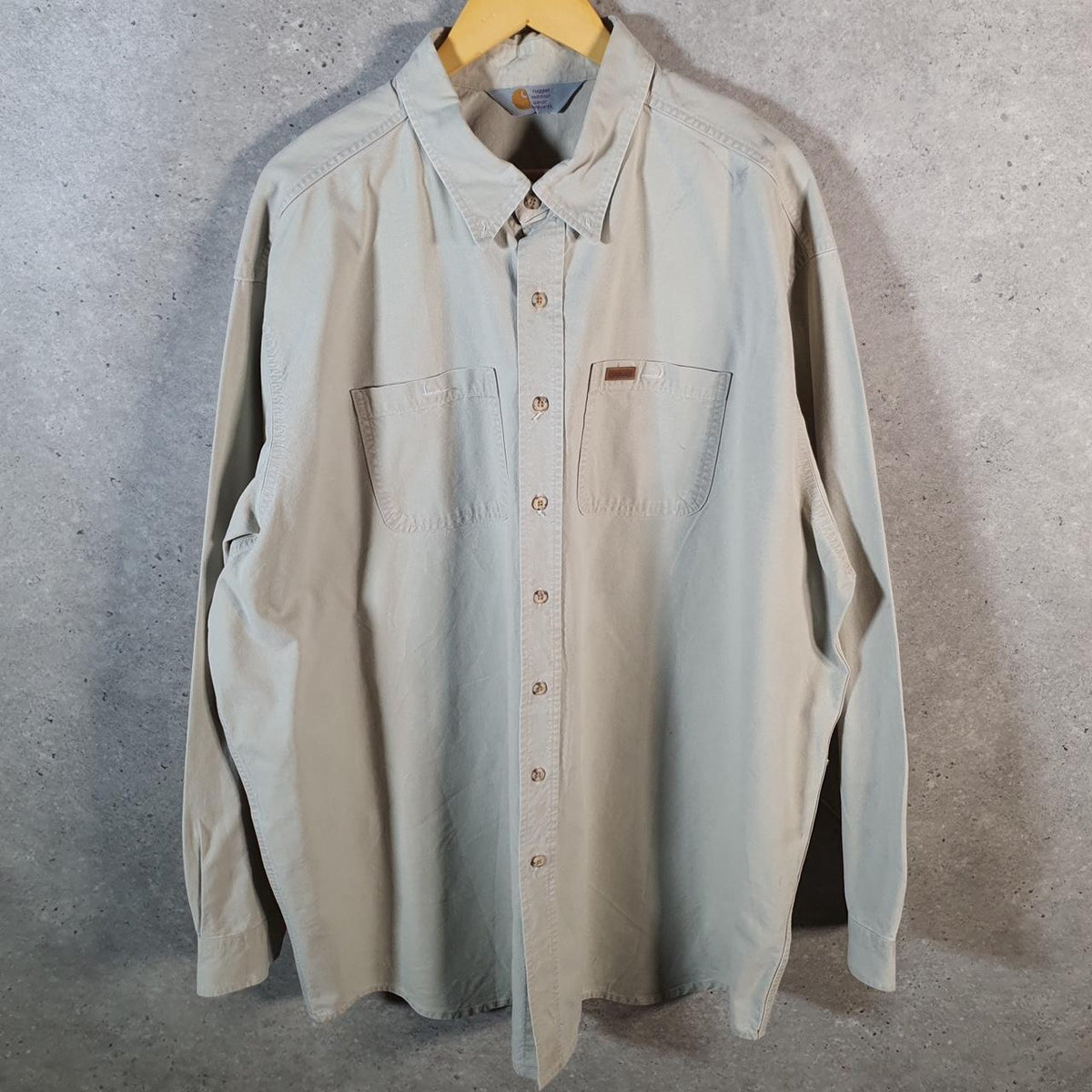 Vintage Carhartt Rugged Outdoor Wear Shirt Button Down Mens 3XL Brown Long Sleeve