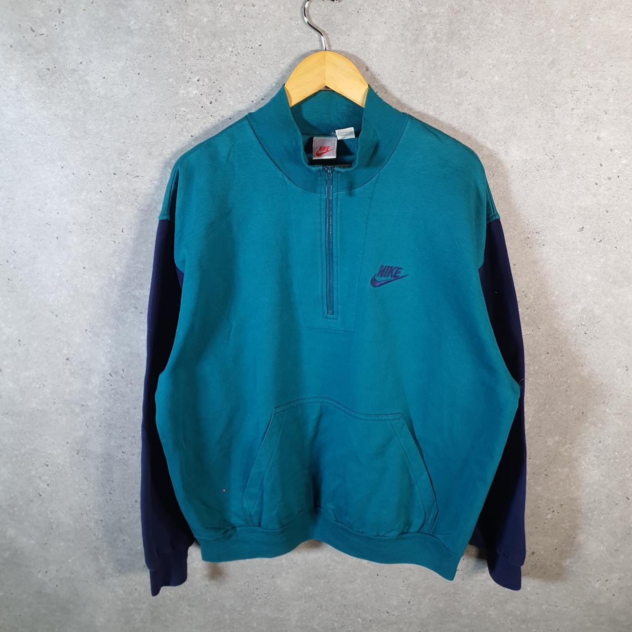 Vintage Nike 90s 1/4 Zip Embroidered Sweatshirt Men’s Large Blue Swoosh Y2K Pullover