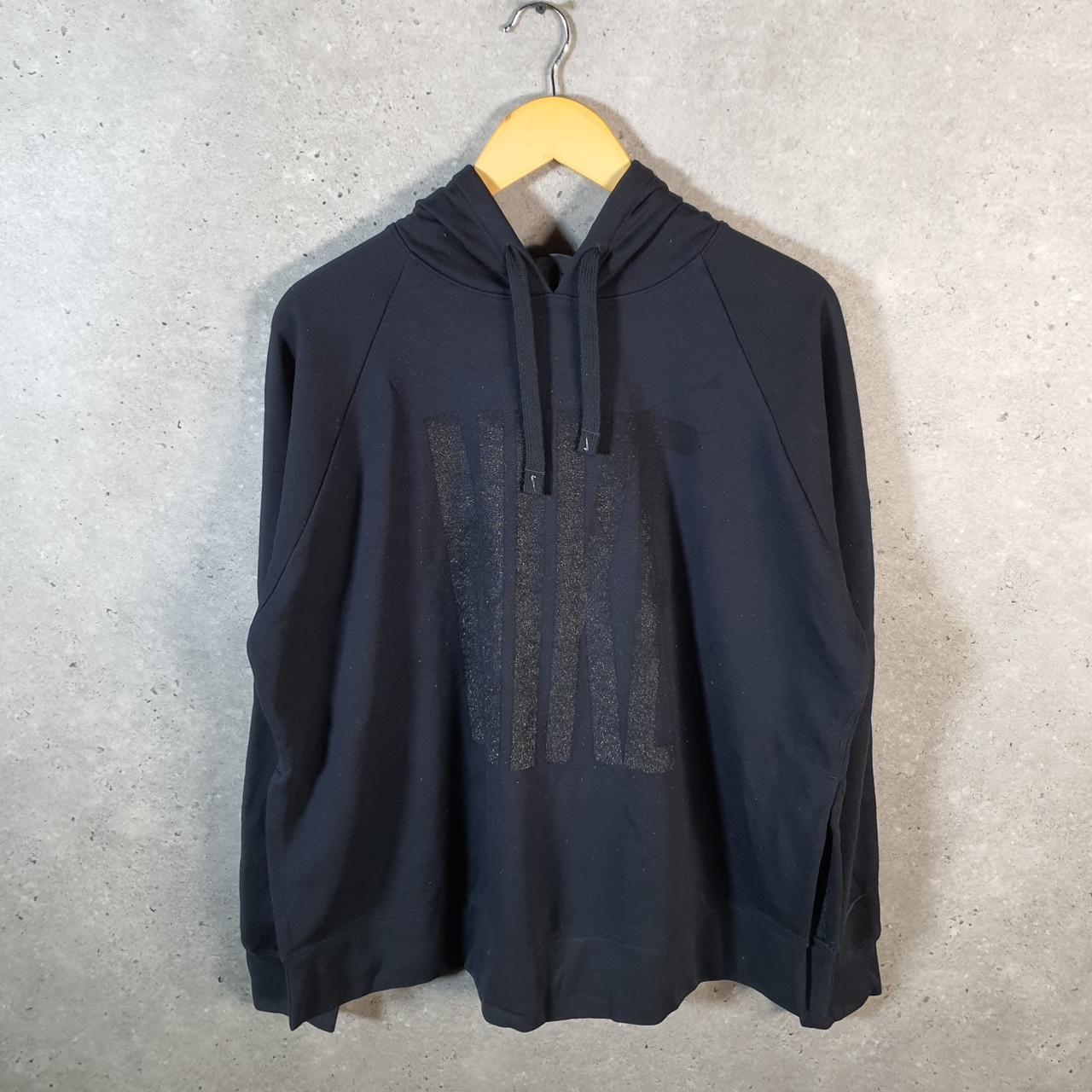 Vintage Nike Dri Fit Spellout Hoodie Womens Large Black Swoosh Y2K Pullover Logo