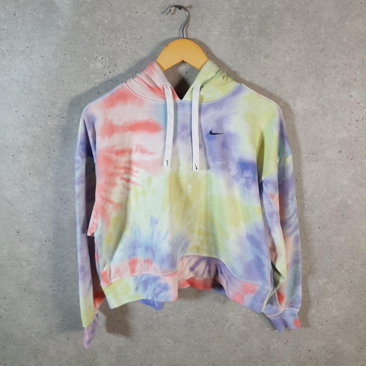Vintage Nike Cropped Hoodie Womens Small Tie Dye Swoosh Y2K Pullover Logo