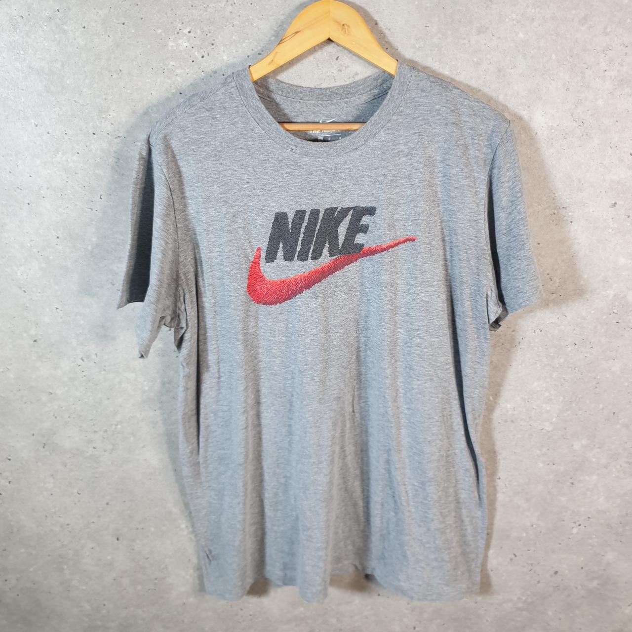 Vintage Nike T Shirt Men’s Large Grey Printed Single Swoosh Logo Athletic C8252