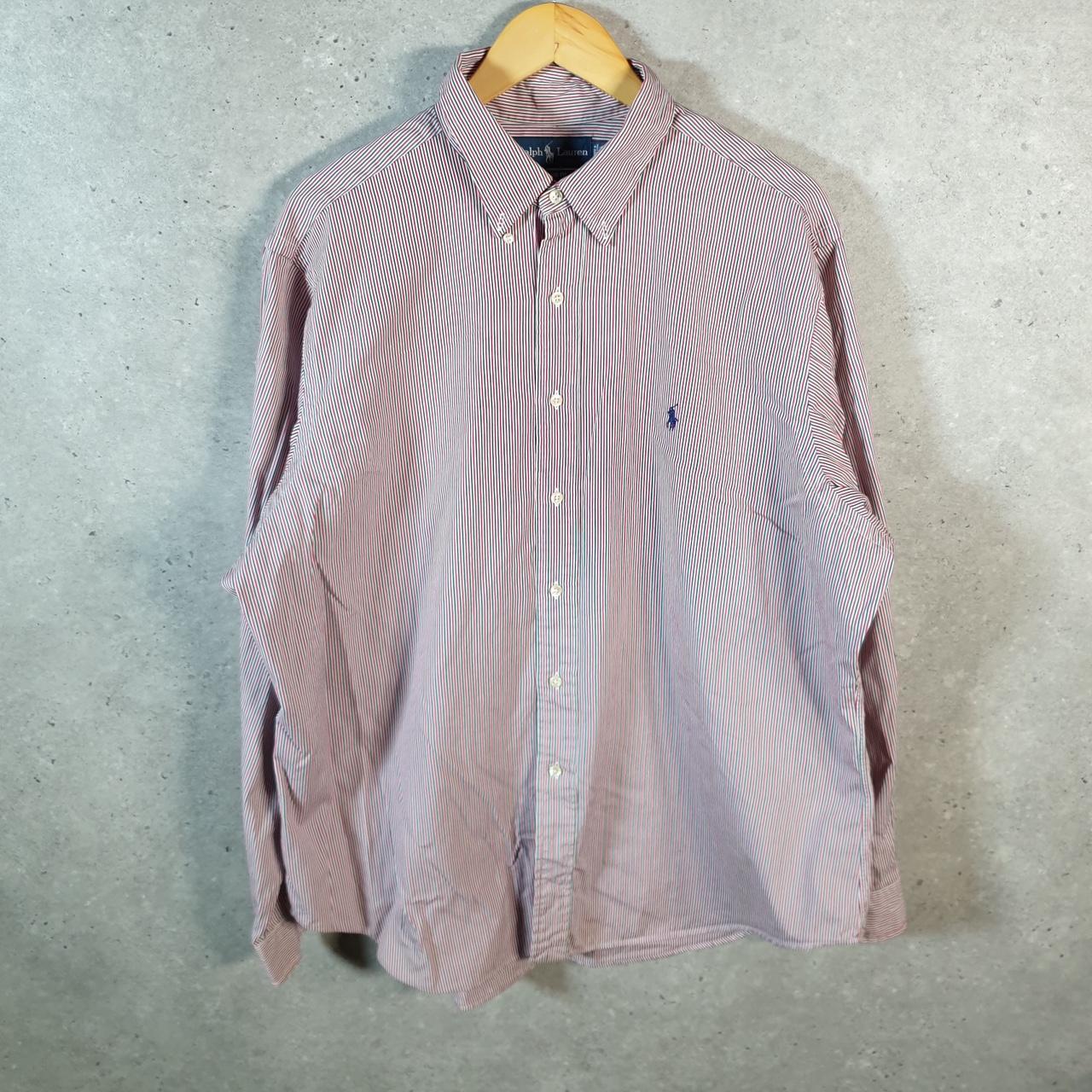 Vintage Ralph Lauren Button Down Shirt Men’s Large Pink Striped Classic Fit Pony Cotton Big Fish Vintage