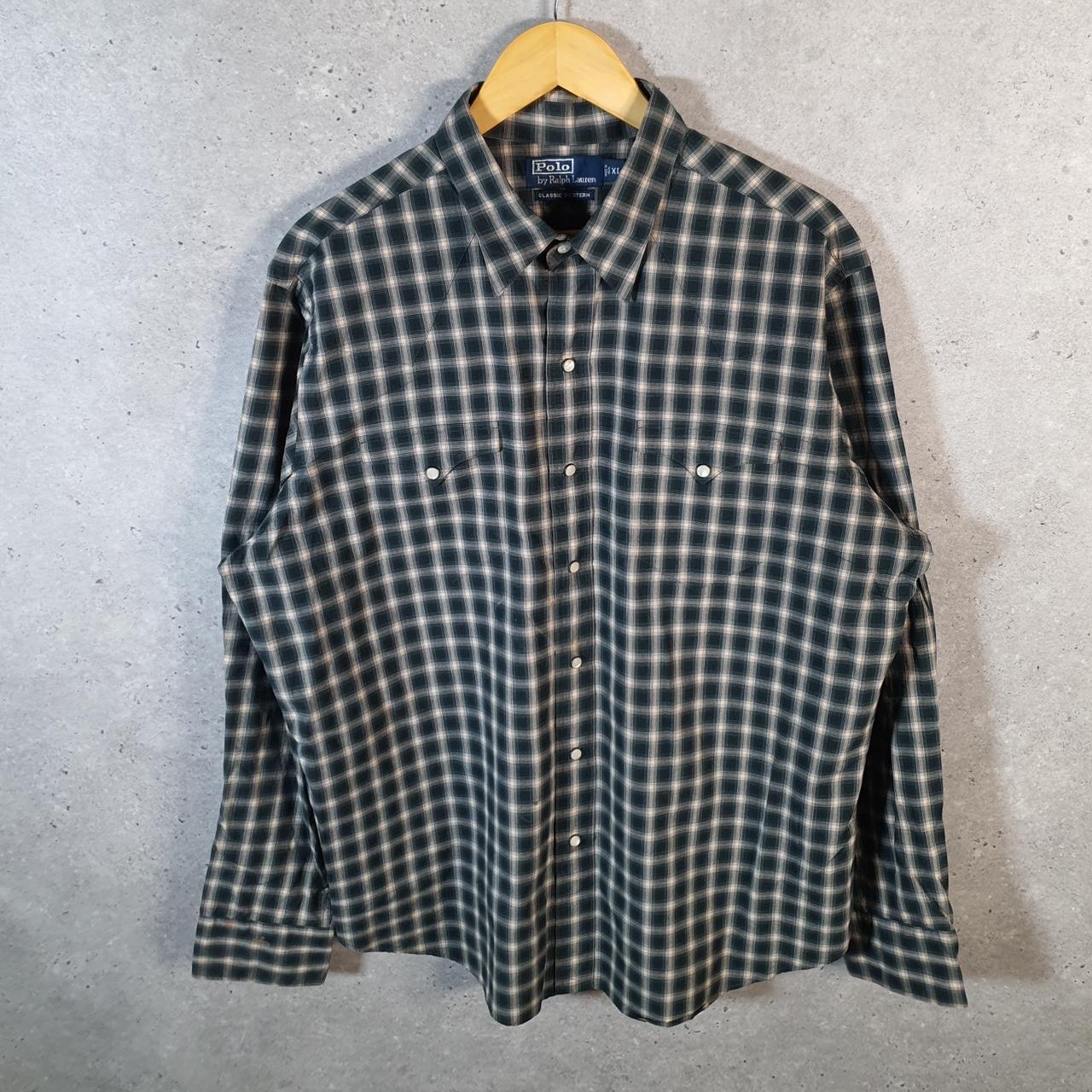 Vintage Ralph Lauren Button Down Shirt Men’s XL Green Classic western Fit Cotton