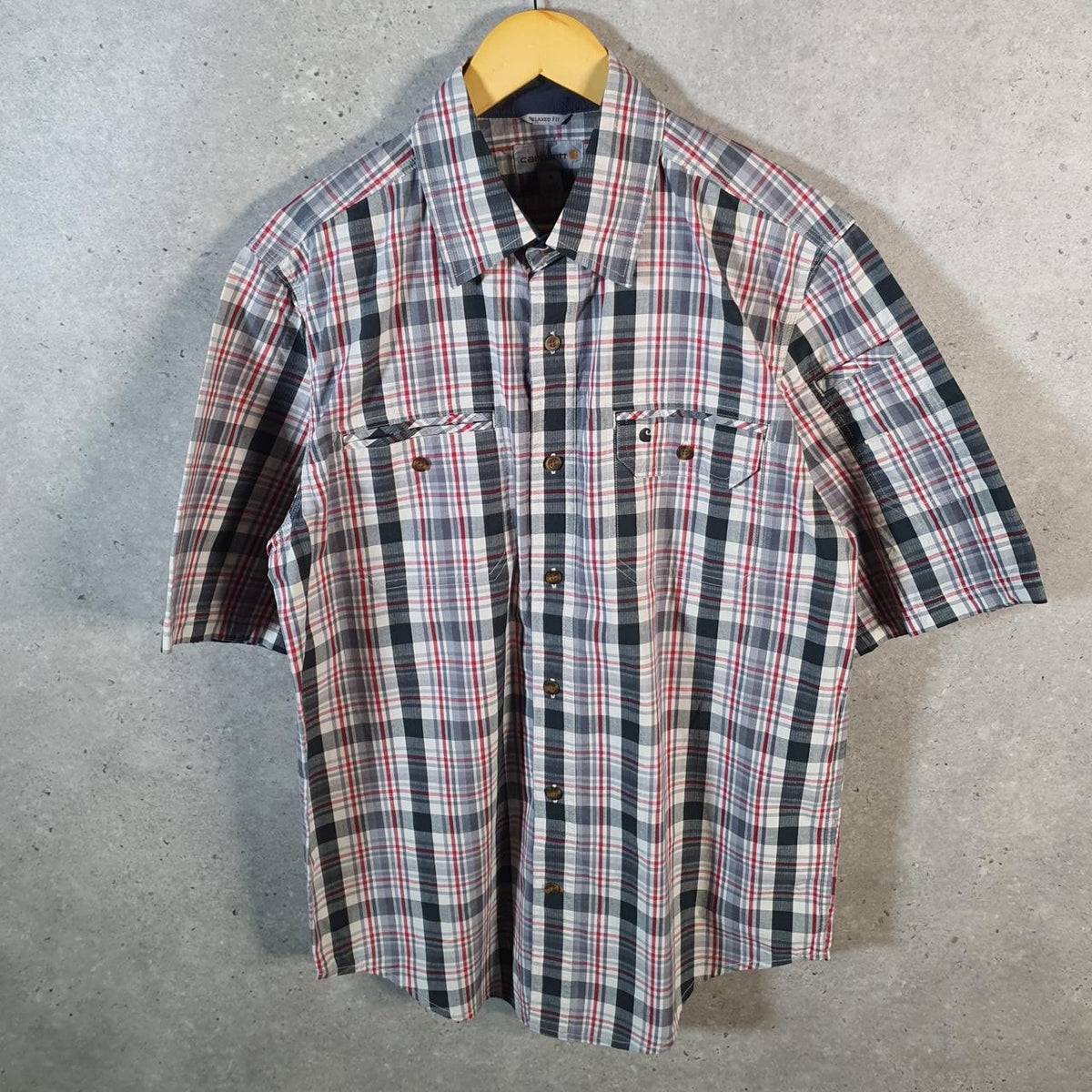 Vintage Carhartt Shirt Button Down Mens Medium Red Short Sleeve Chore Utility Relaxed
