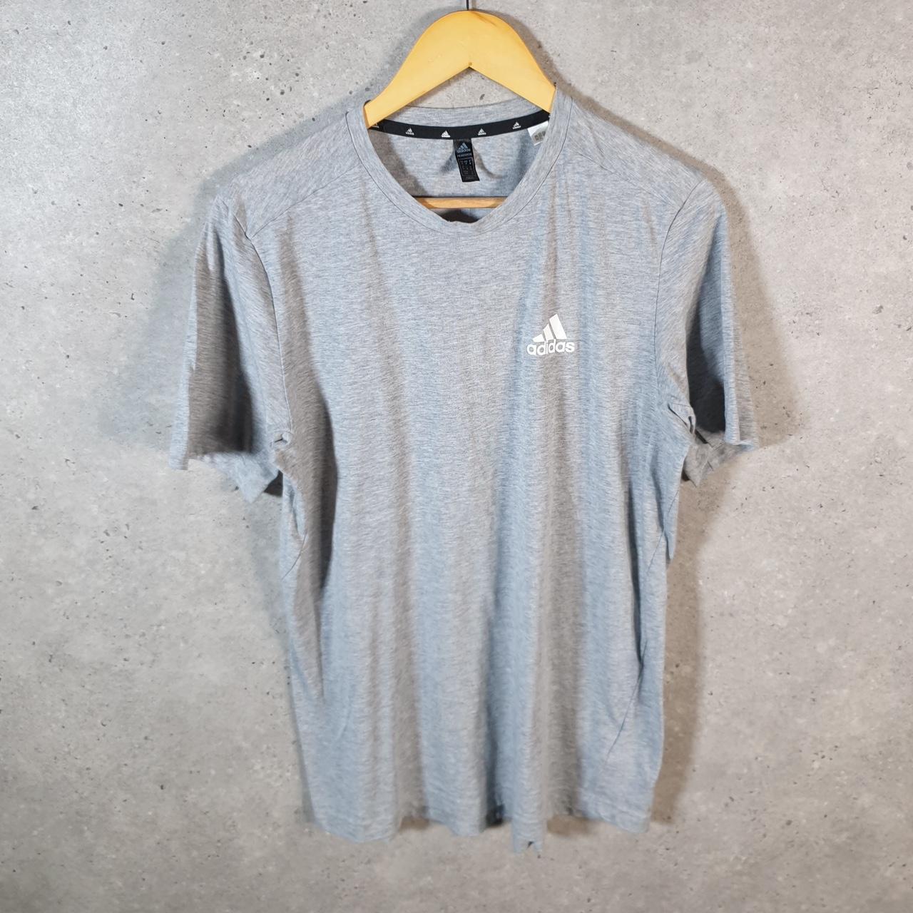 Vintage Adidas PrimeGreen T Shirt Men’s Medium Grey Three Stripes Logo Athletic