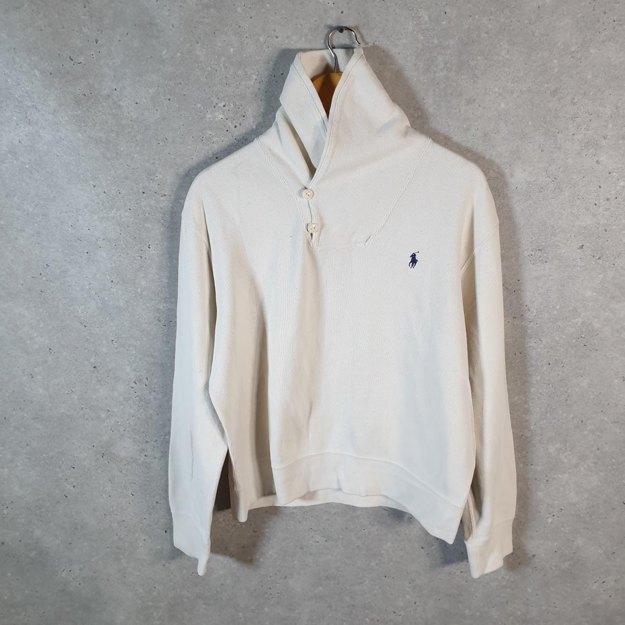 Vintage Ralph Lauren Polo 1/4 Button Sweatshirt Men’s Medium White Cotton Pullover Pony