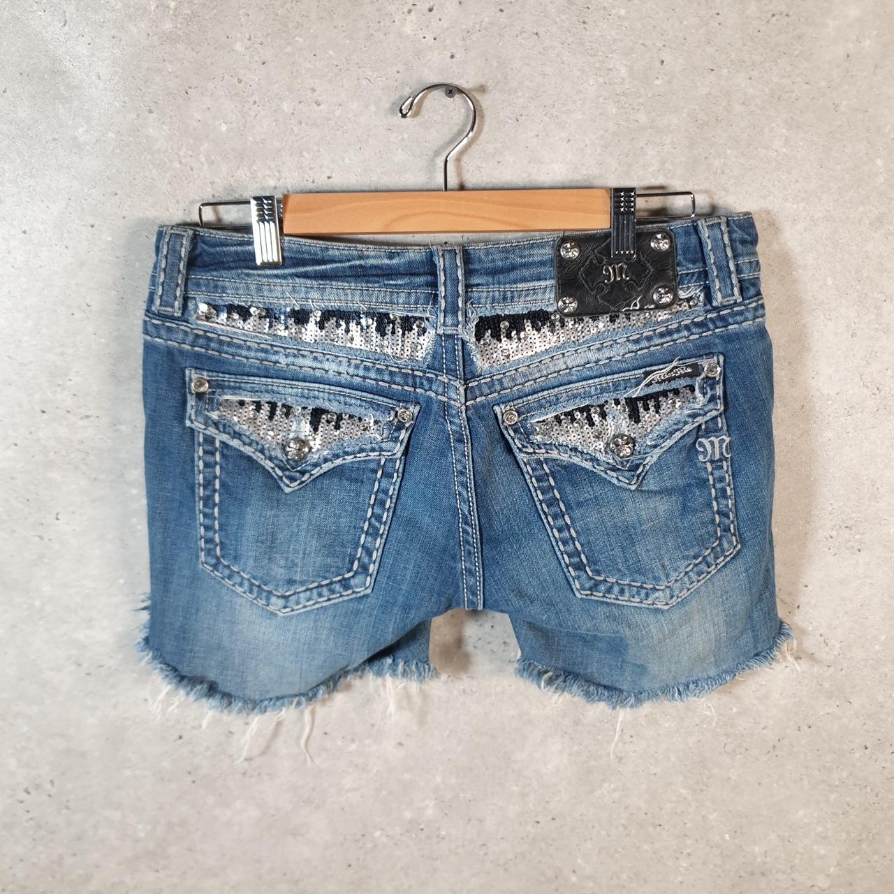 Vintage Miss Me Baggy Y2K Hip Hop Jeans Shorts Jorts Womens W30 Blue Denim Low Rise