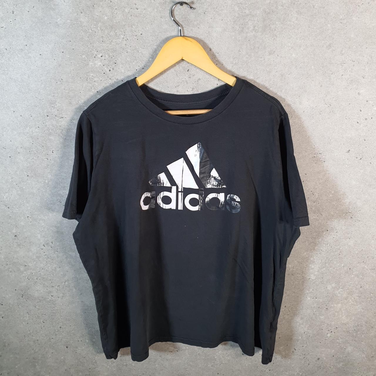 Vintage Adidas Spellout T Shirt Womens 2XL Black Three Stripes Logo Athletic