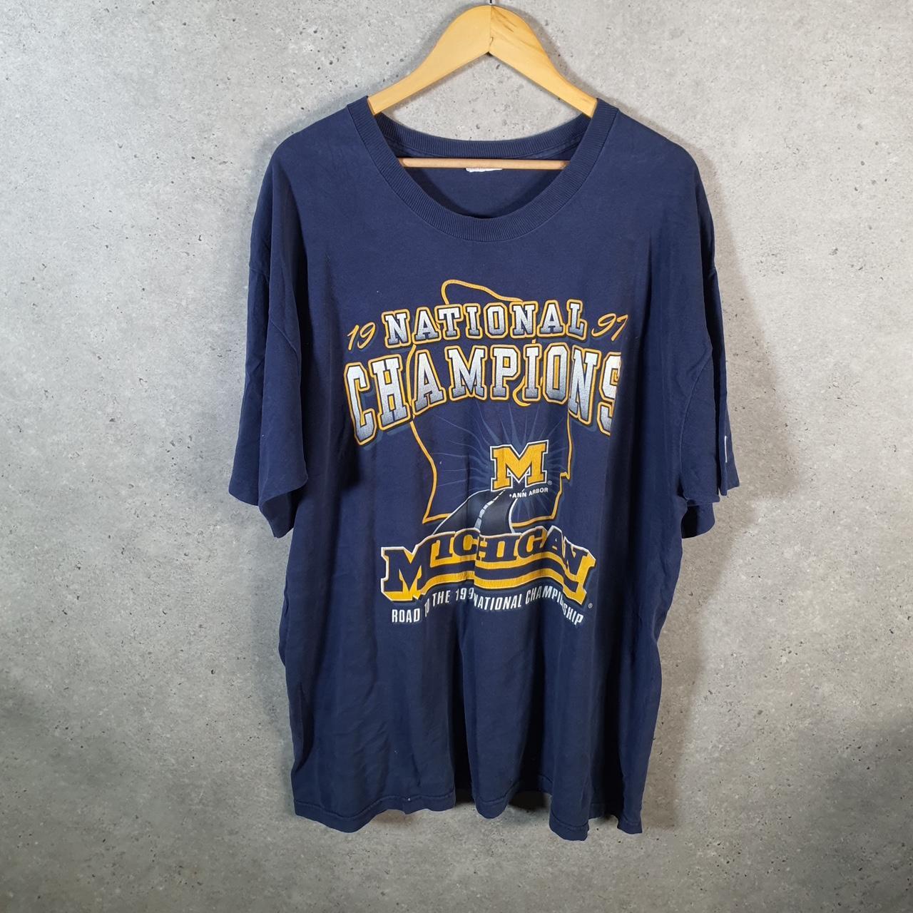 Vintage Michigan 1991 NFL Champions Graphic USA Single Stitch T Shirt Men’s XL Blue Big Fish Vintage