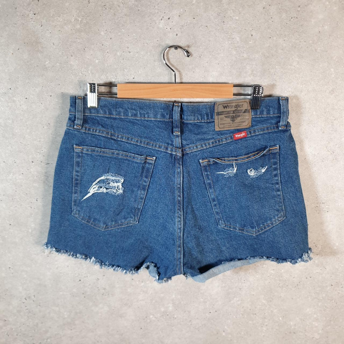 Vintage Wrangler Cut Short Baggy Shorts Jorts Cargo Womens W33 Blue Relaxed Denim