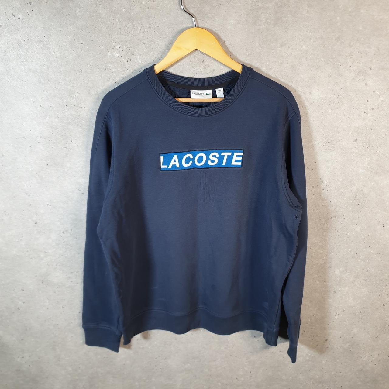 Vintage Lacoste Sweatshirt Men’s Large Navy Blue Pullover Logo Y2K Jumper Logo
