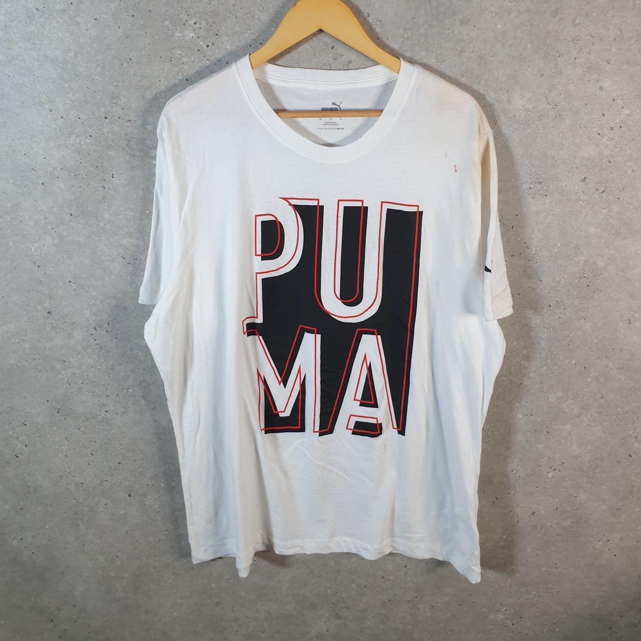 Vintage Puma Spellout T Shirt Mens XL White sports Logo Athletic