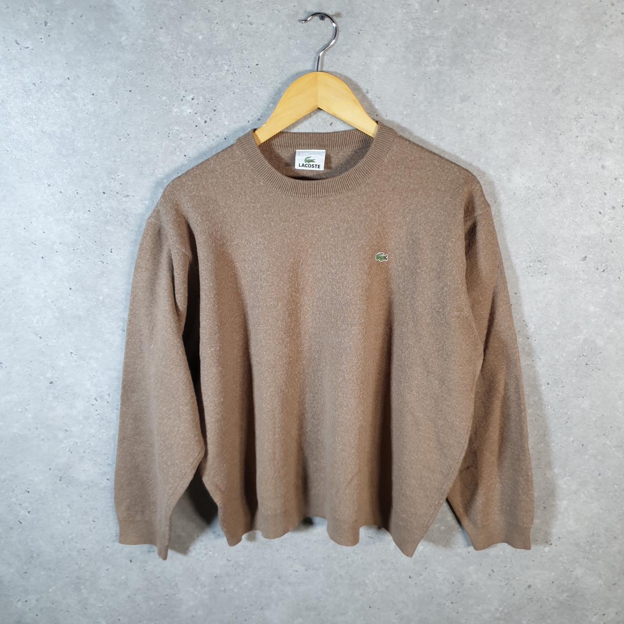 Vintage Lacoste Sweatshirt Wool Womens Large Brown Pullover Logo Y2K Jumper Logo Casual