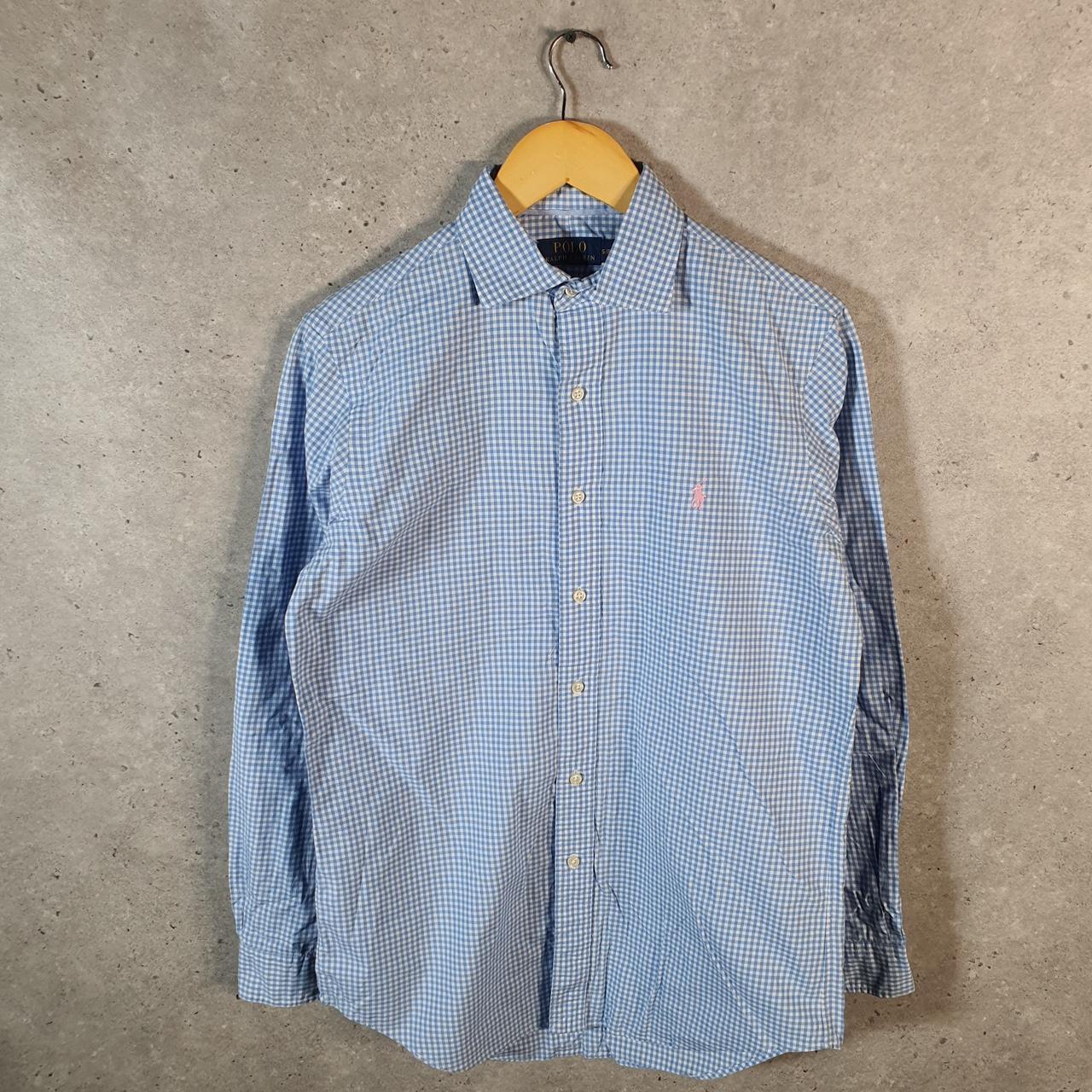 Vintage Ralph Lauren Button Down Shirt Men’s Small Blue Checkered Custom Fit Pony
