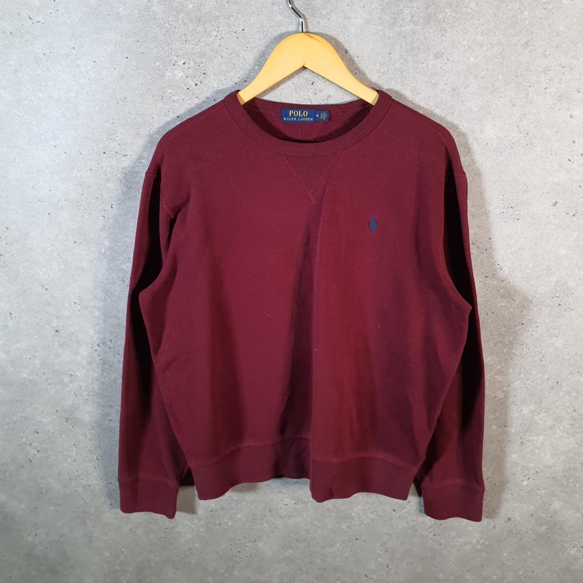 Vintage Ralph Lauren Polo Sweatshirt Men’s Medium Burgundy Red Boxy Baggy Pullover Pony