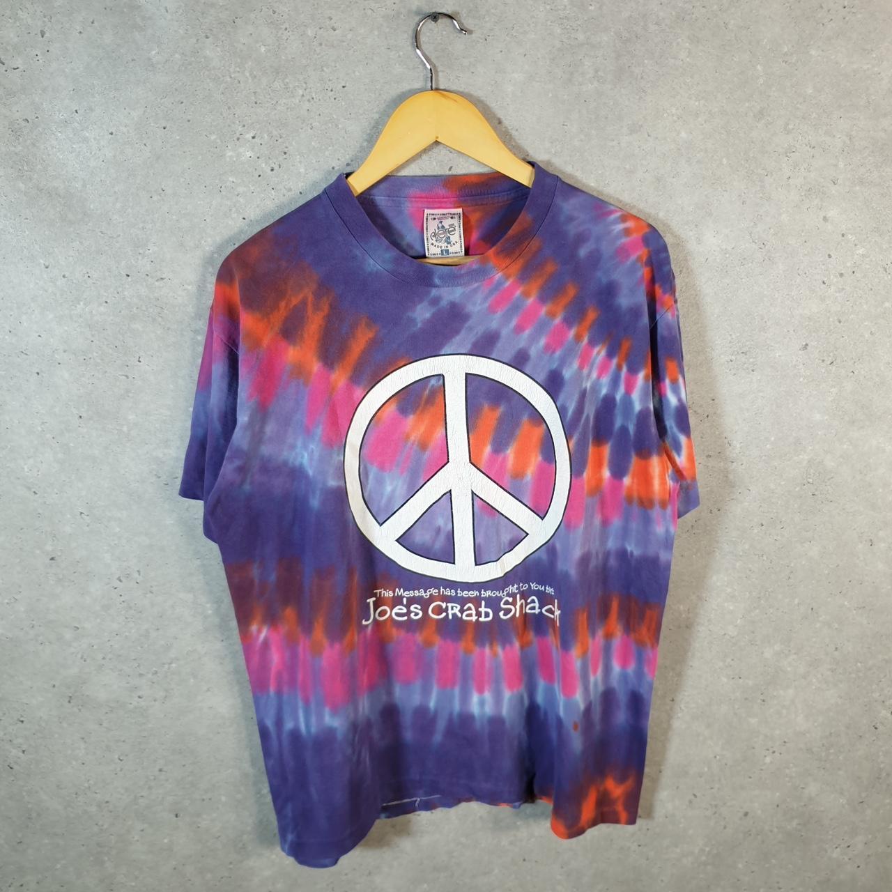 Vintage Alore Peace and Love Joes Crab Shack 90s USA Single Stitch T Shirt Men’s Large Tie Dye