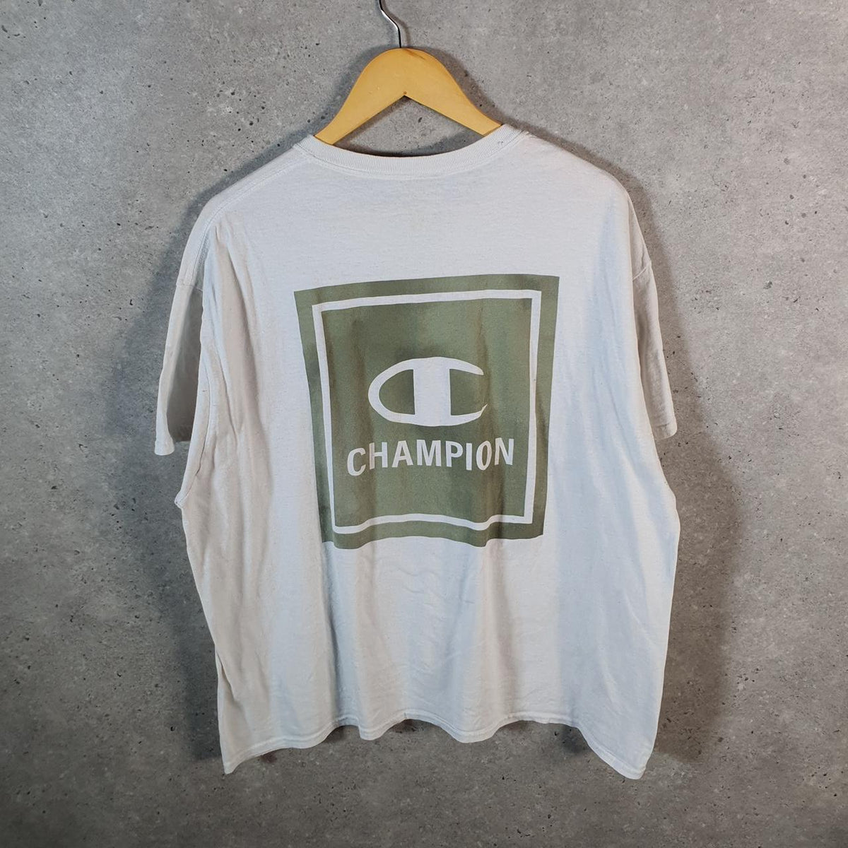 Vintage Champion Graphic Spellout Logo T Shirt Men’s XL White USA Athletic