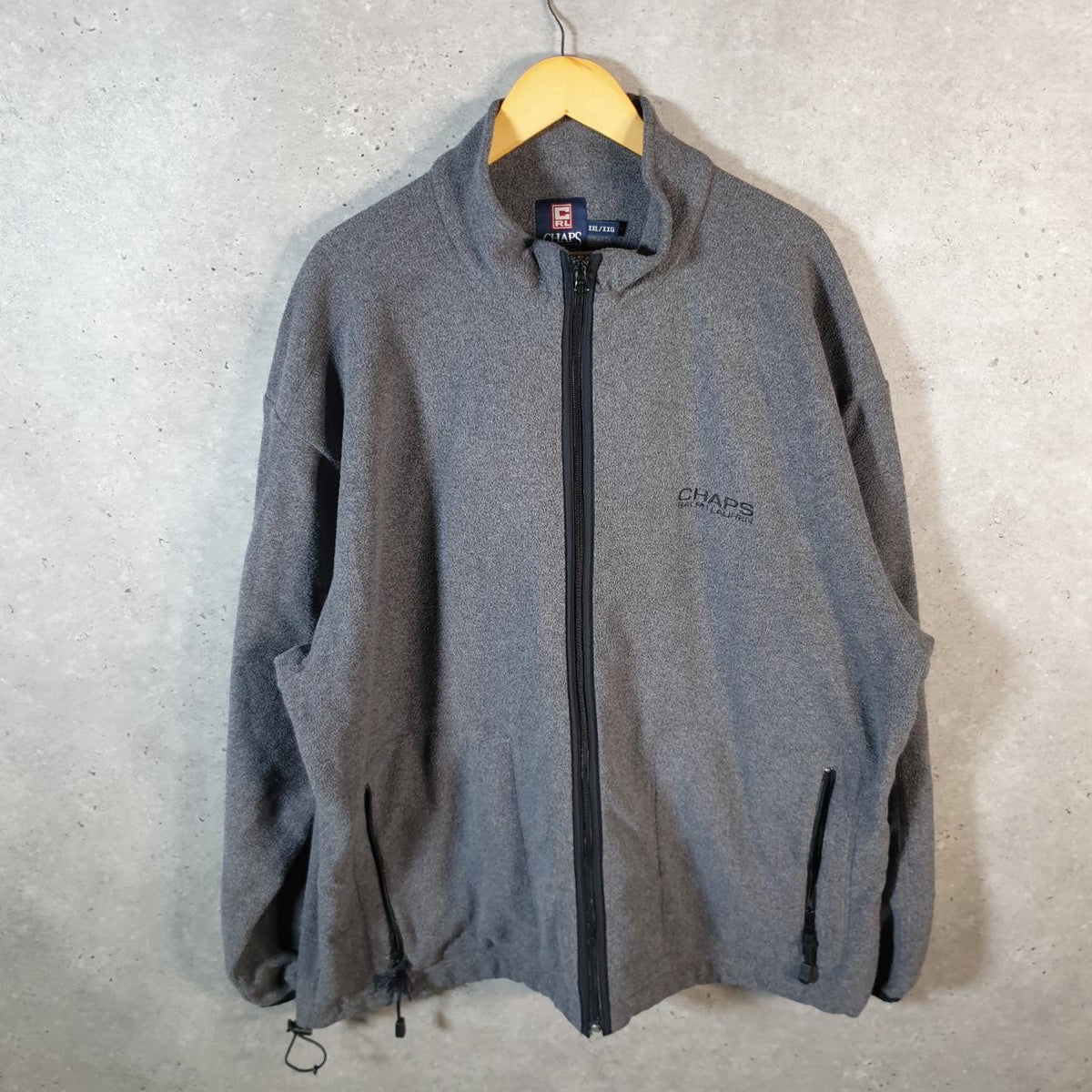 Vintage Chaps Ralph Lauren Full Zip Fleece Sweatshirt Mens 2XL Grey Logo Winter